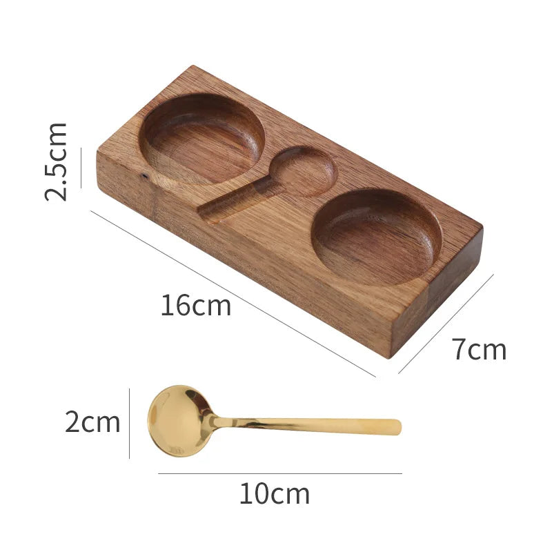 Wooden Condiment Tray with Spoon