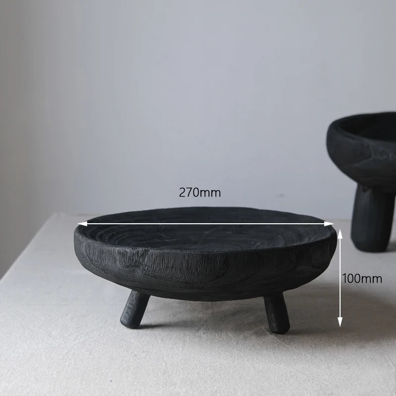 Black Wooden Fruit Bowl – Modern Solid Wood Tray