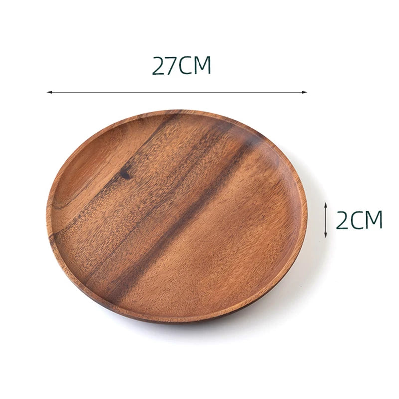 Round Wooden Dinner Plates – Natural Serving Set