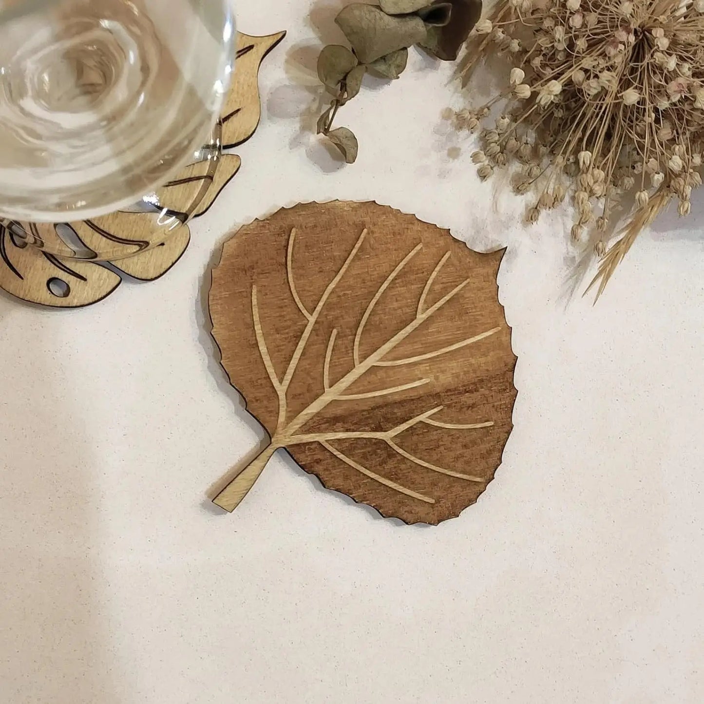 Set of 6 Leaf-Shaped Wooden Coasters