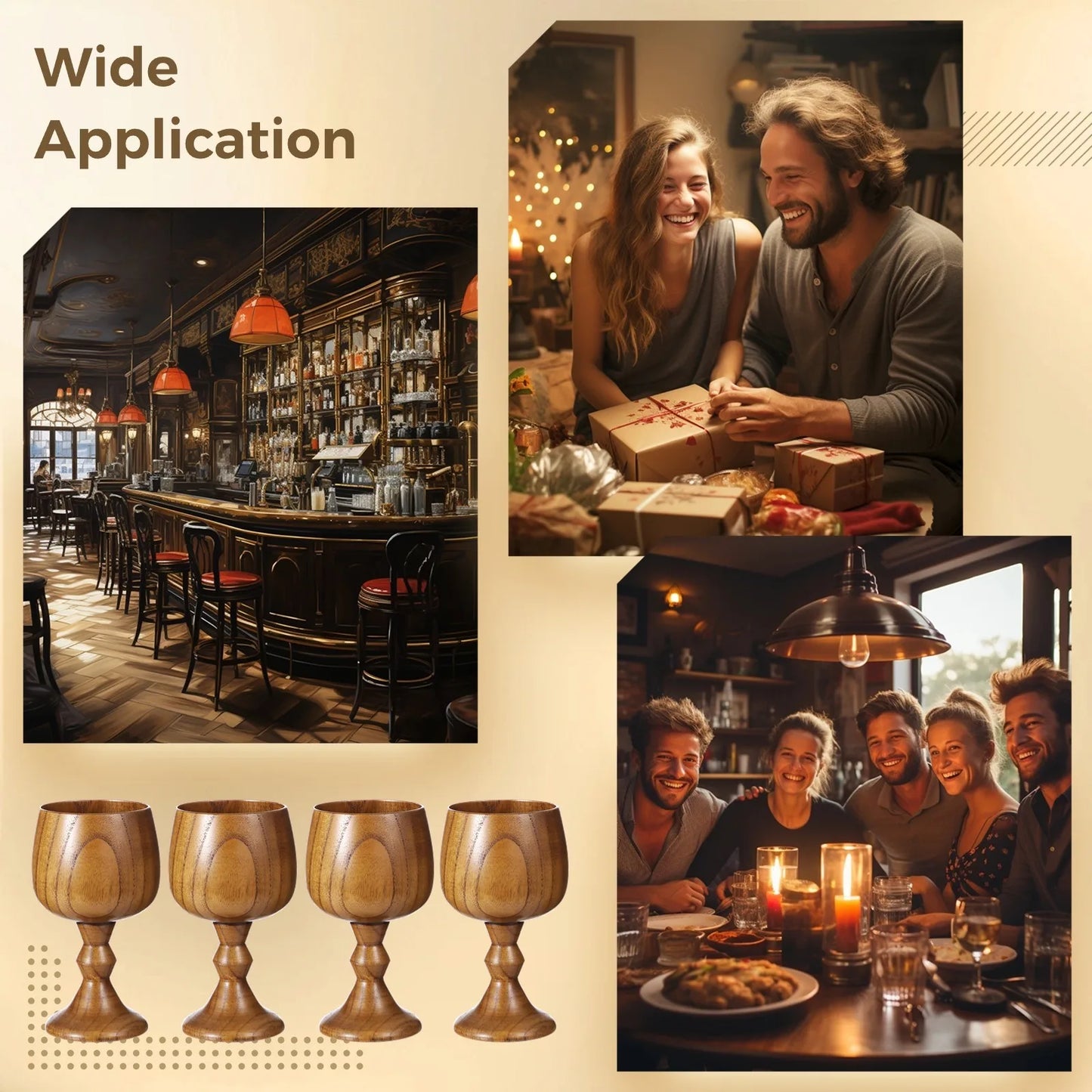 Wooden Wine Glass Set – Vintage Goblet Cups (4pcs)