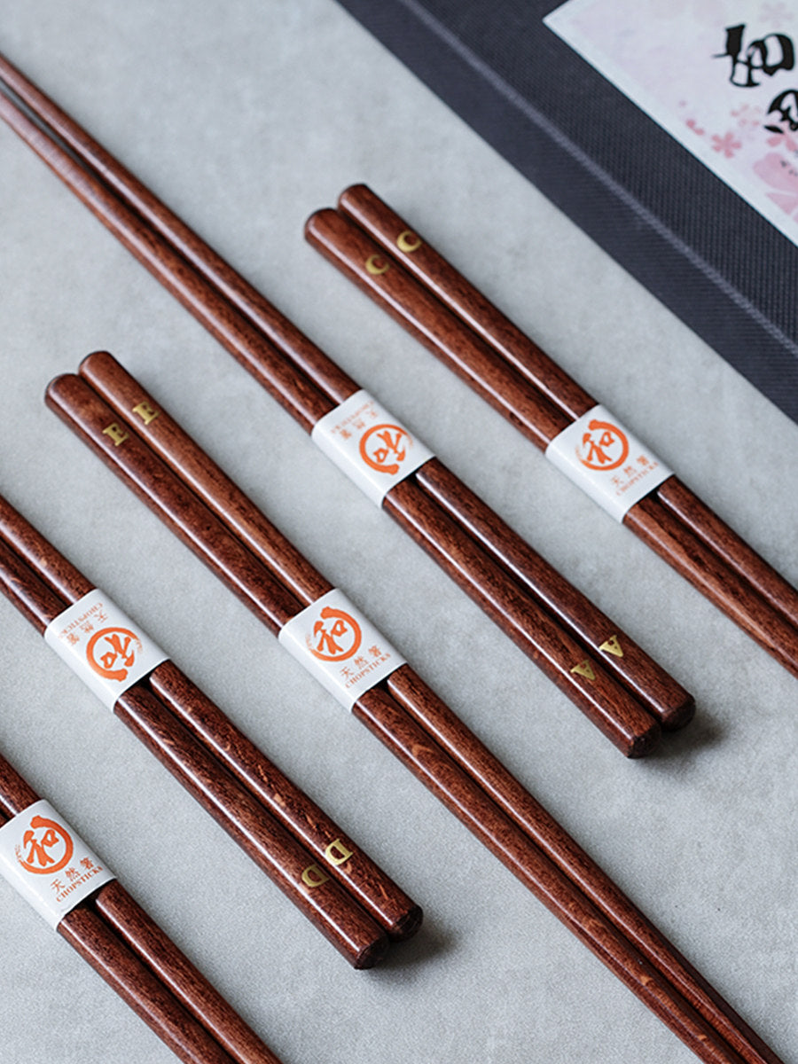 Japanese Floral Wooden Chopsticks Set