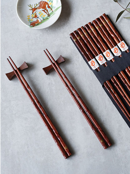 Japanese Floral Wooden Chopsticks Set