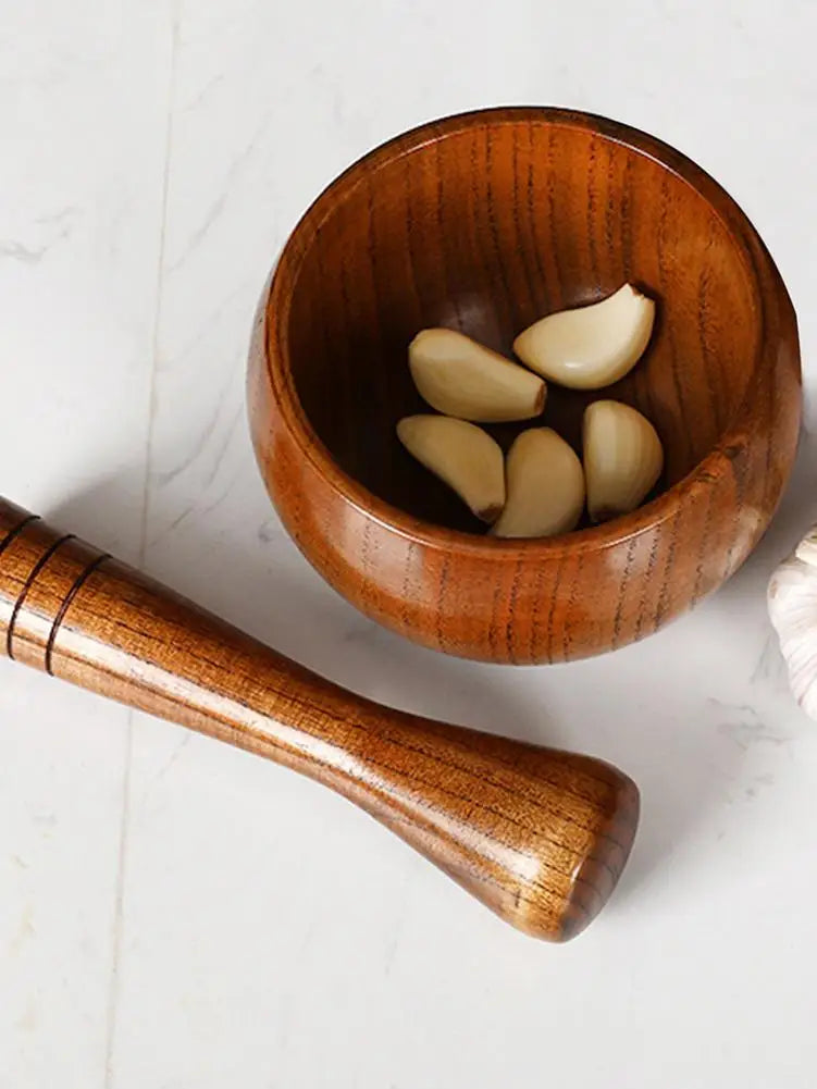 Wooden Garlic Grinder & Mortar Set