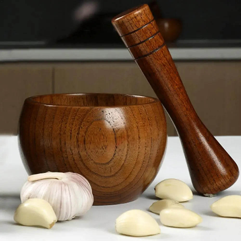Wooden Garlic Grinder & Mortar Set