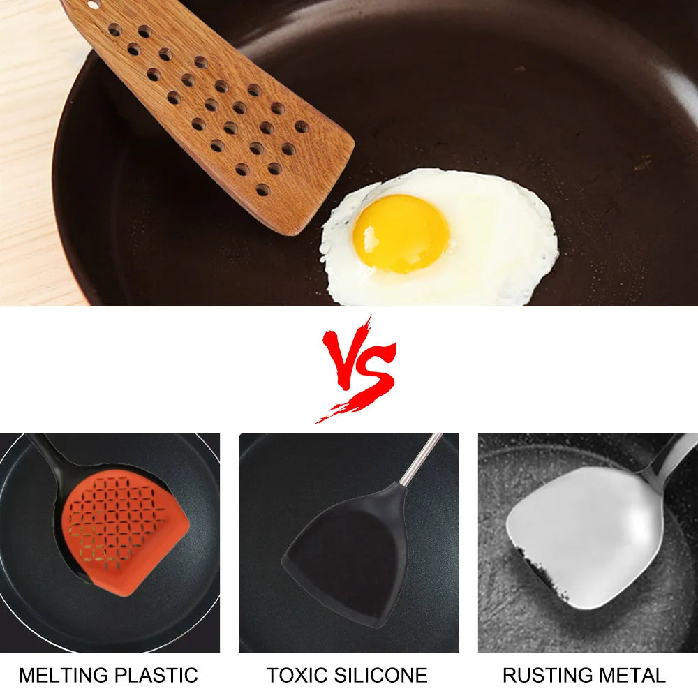 Wooden Cooking Spatula  – 24 Holes Filter Shovel