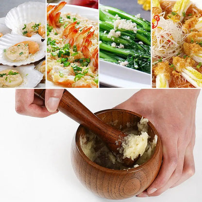 Wooden Garlic Grinder & Mortar Set