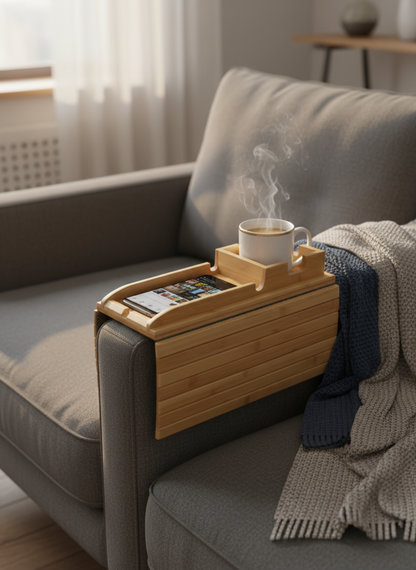 Bamboo Sofa Cup Holder Tray