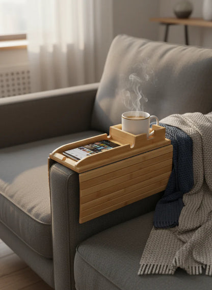 Bamboo Sofa Arm Tray Table – No-Slip Couch Organizer