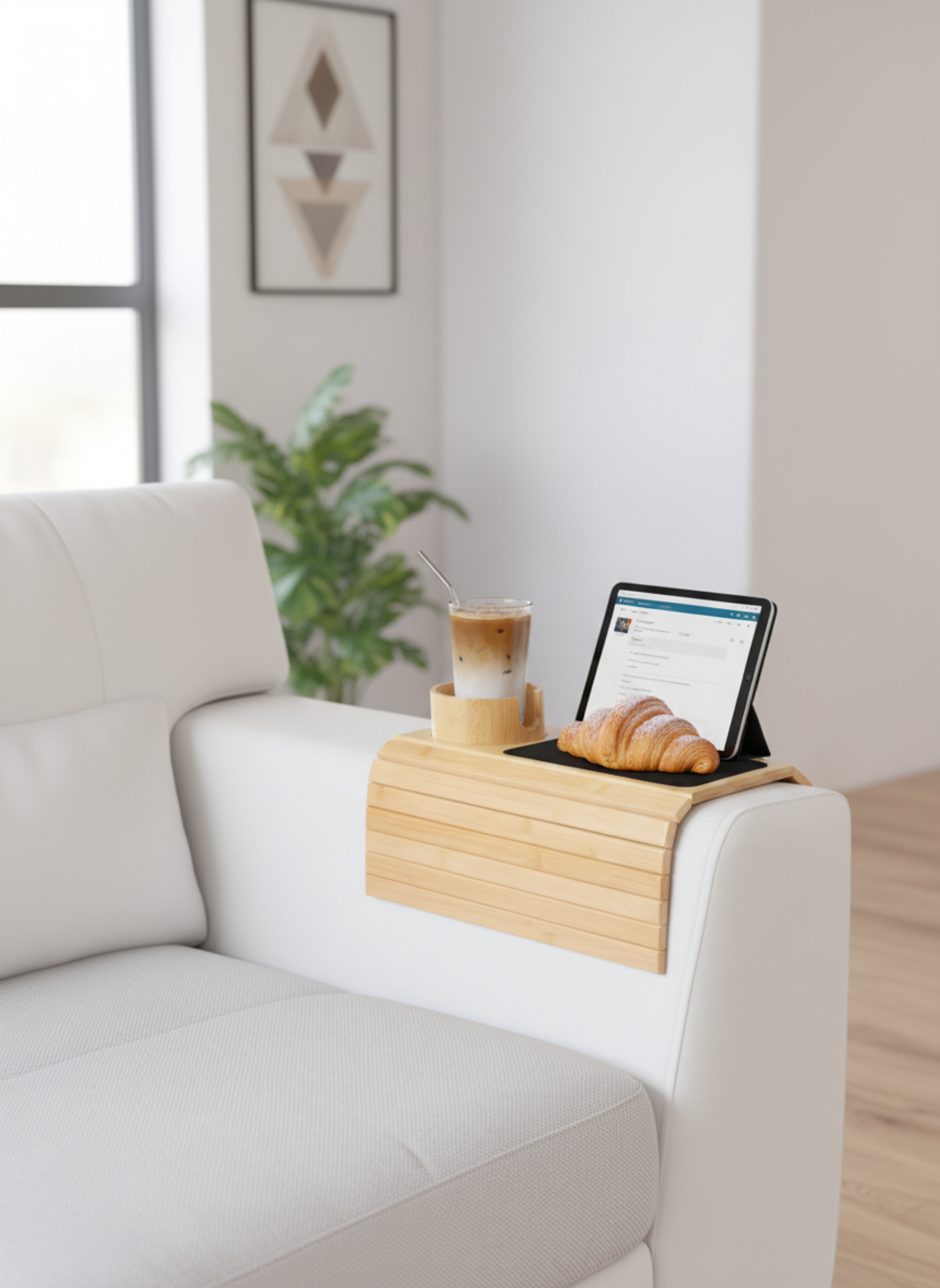 Bamboo Sofa Cup Holder Tray