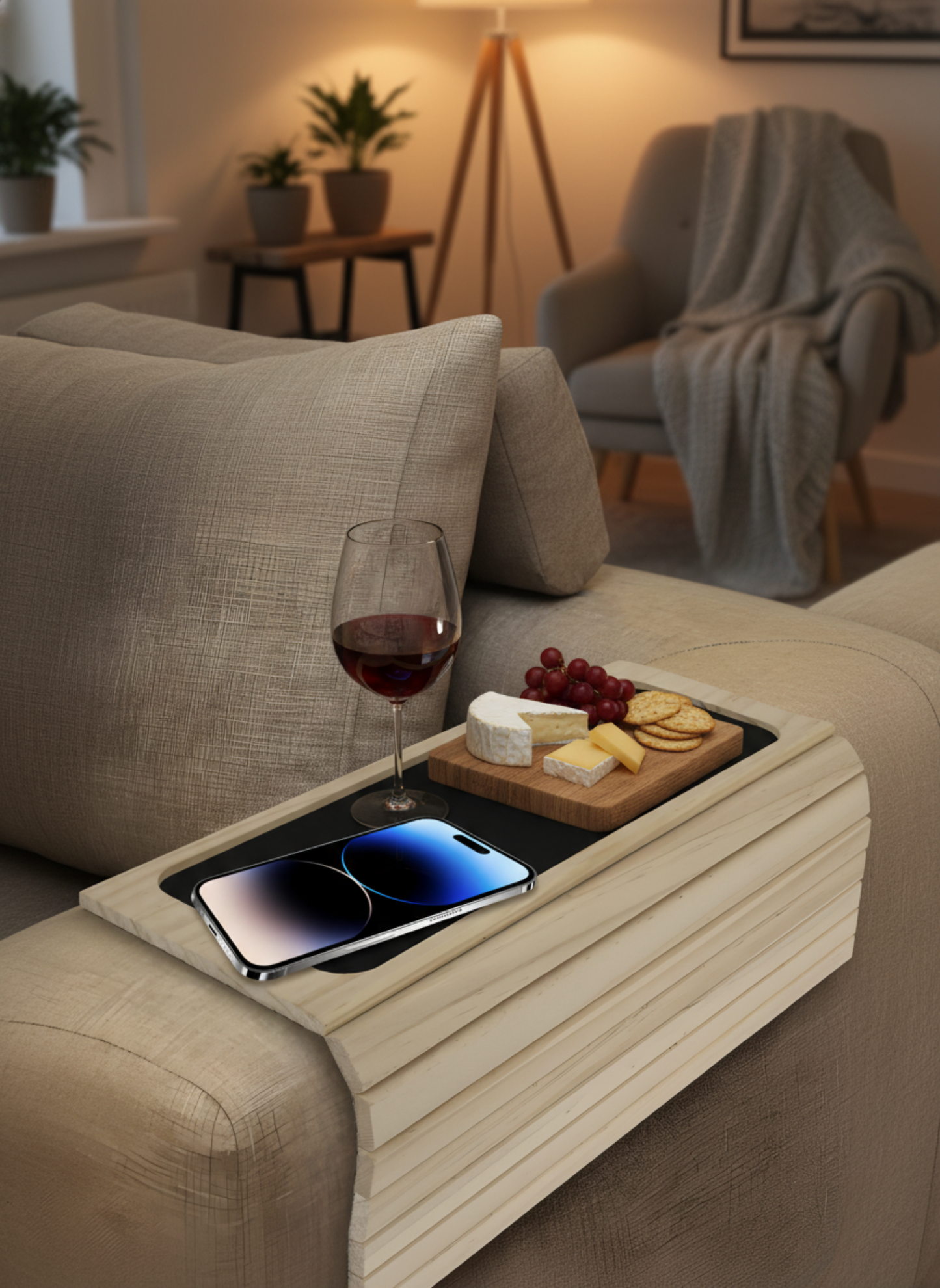 Bamboo Sofa Cup Holder Tray
