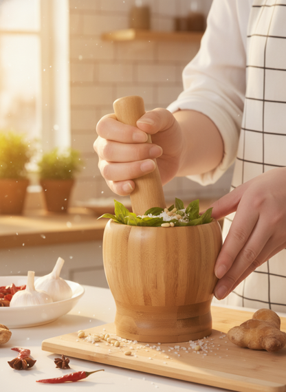 Bamboo Mortar & Pestle Set