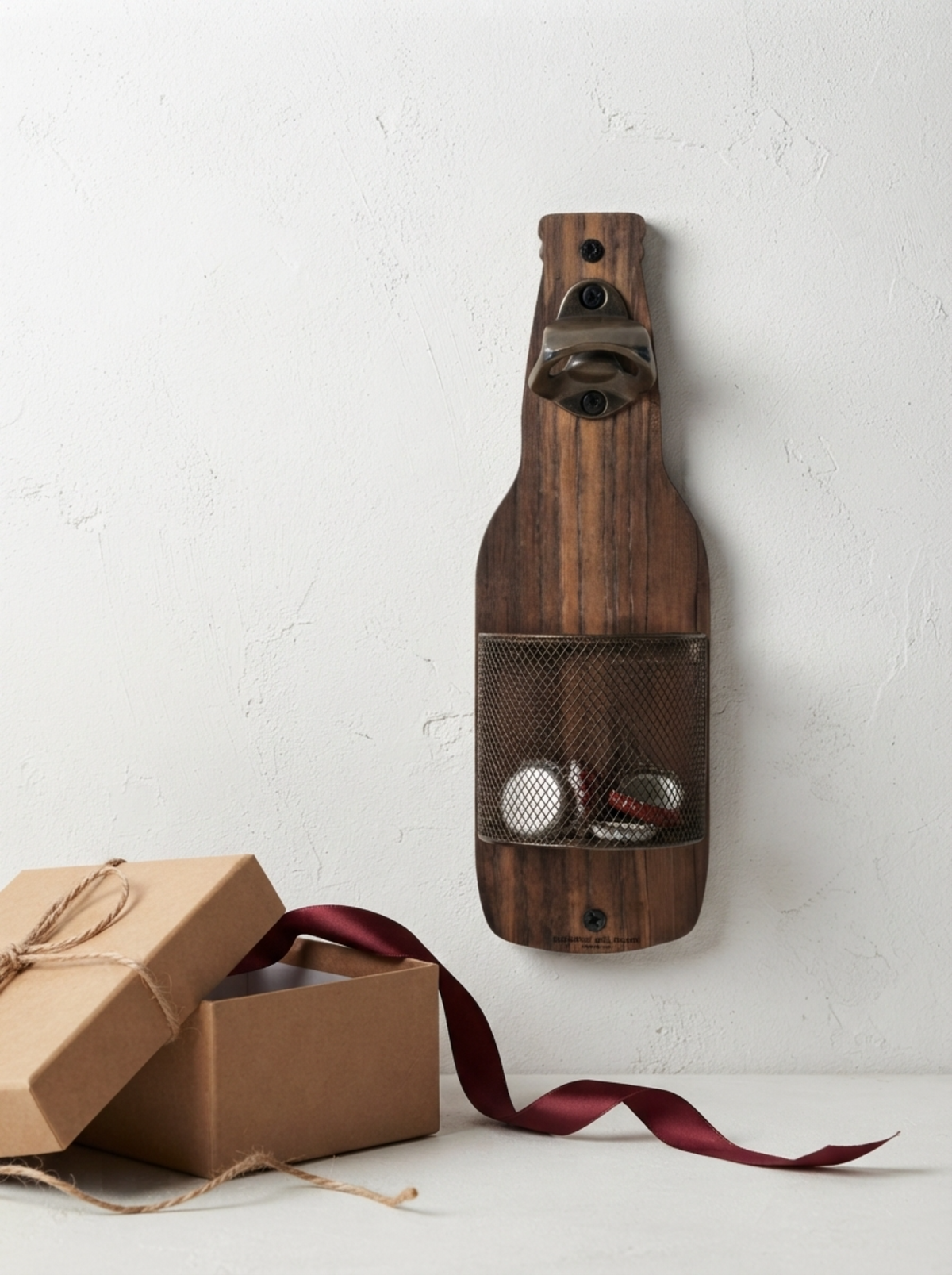 Rustic Wooden Bottle Opener with Cap Catcher
