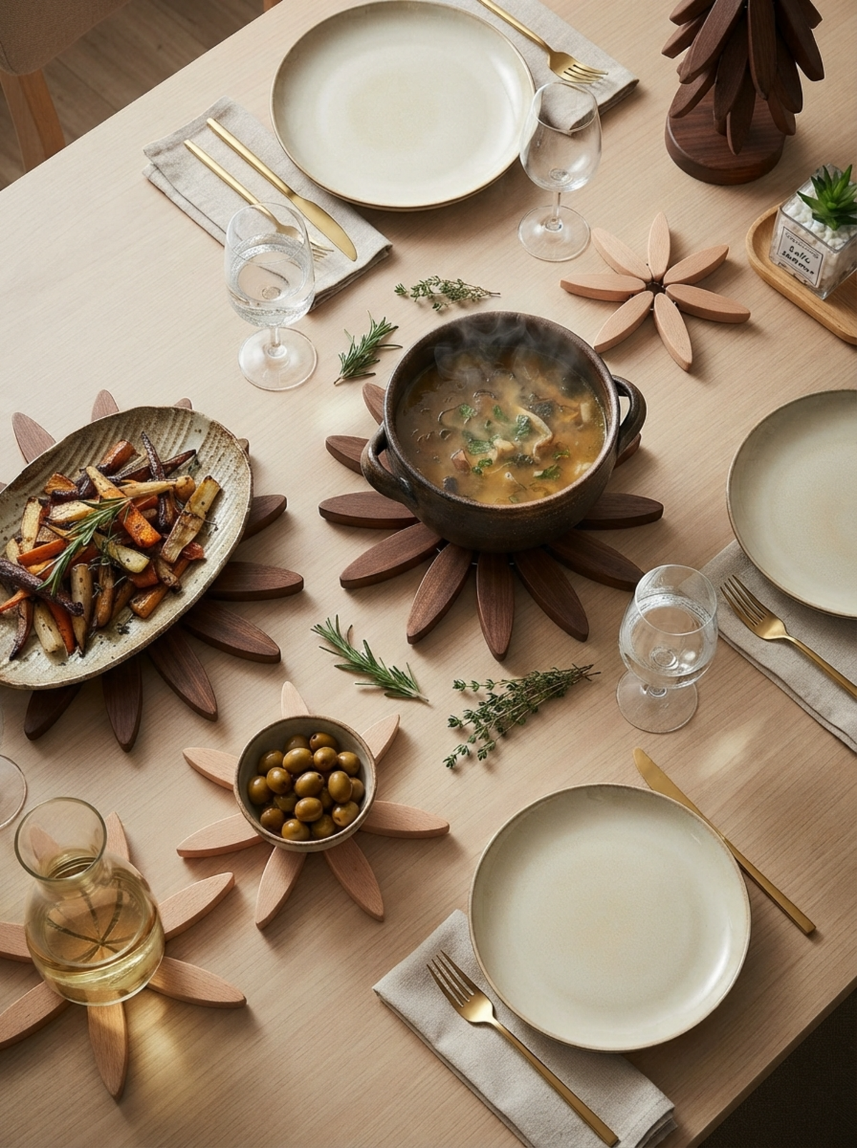 Wooden Tree Trivet & Coaster Set