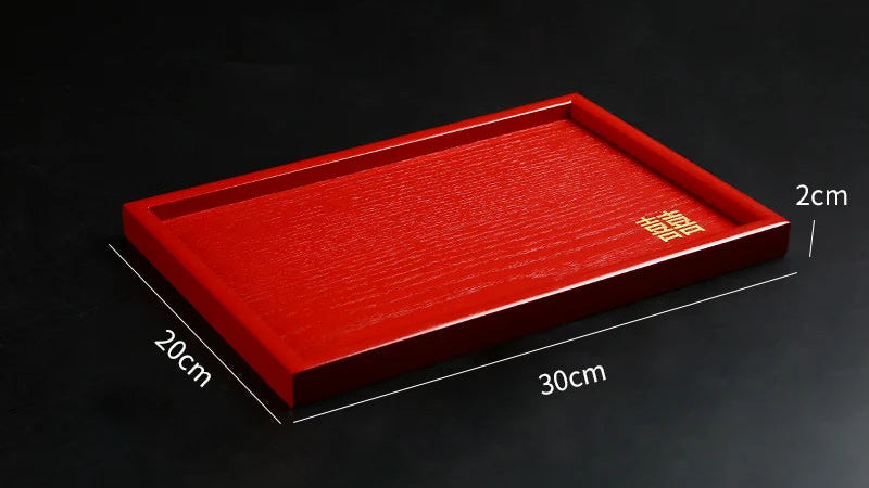 Red Wooden Serving Tray – Elegant Tea & Dessert Plate