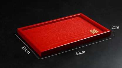Red Wooden Serving Tray – Elegant Tea & Dessert Plate
