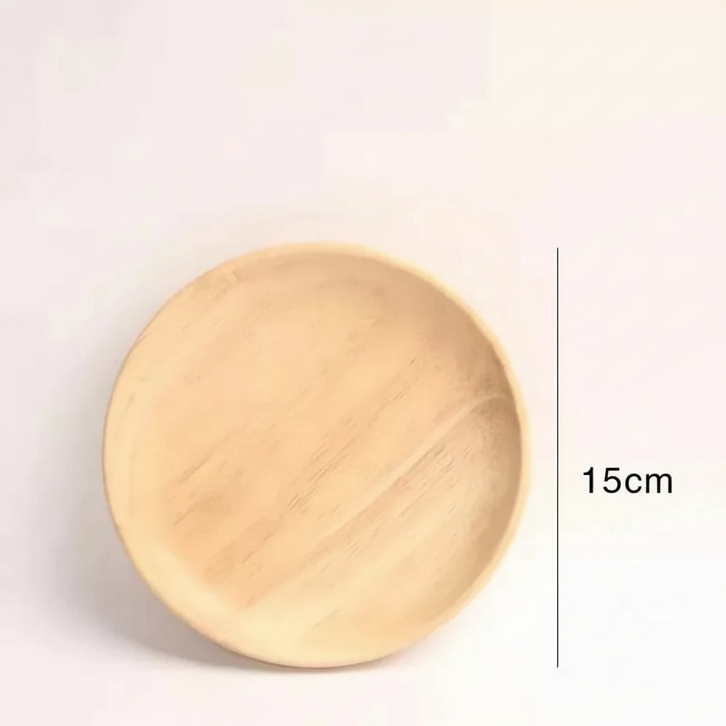 Round Wooden Dessert Plate – Natural Solid Wood Dish
