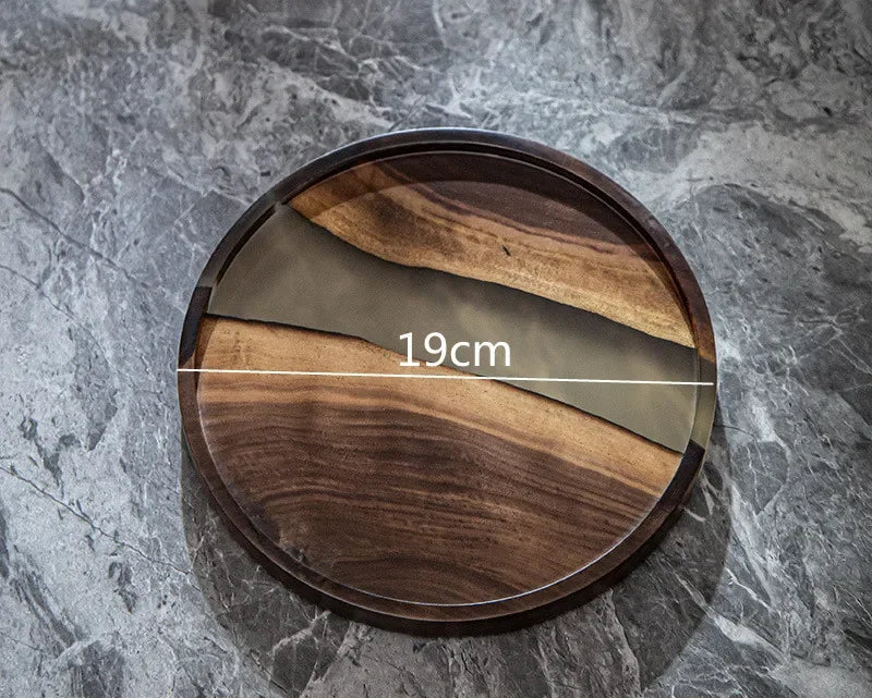 Wood & Resin Serving Tray – Round Walnut Plate