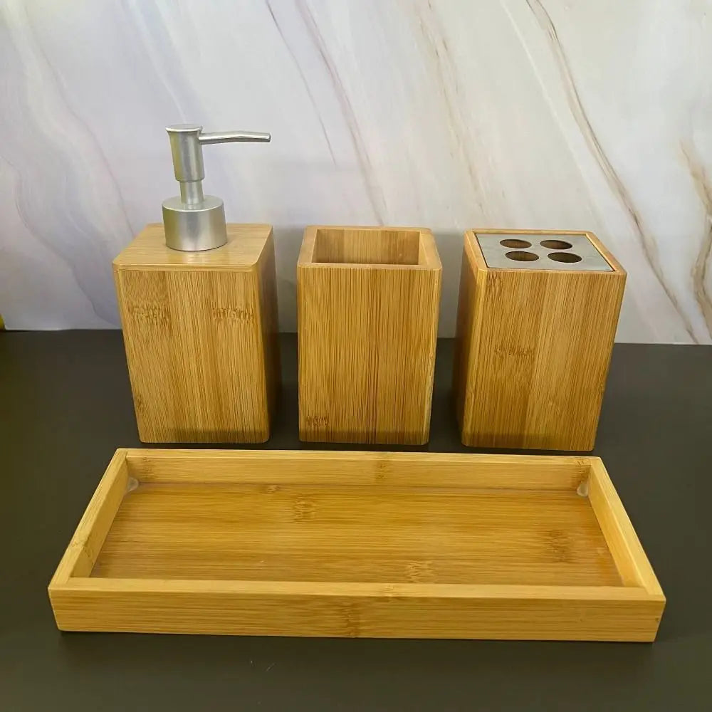 Bamboo Bathroom Organizer Set