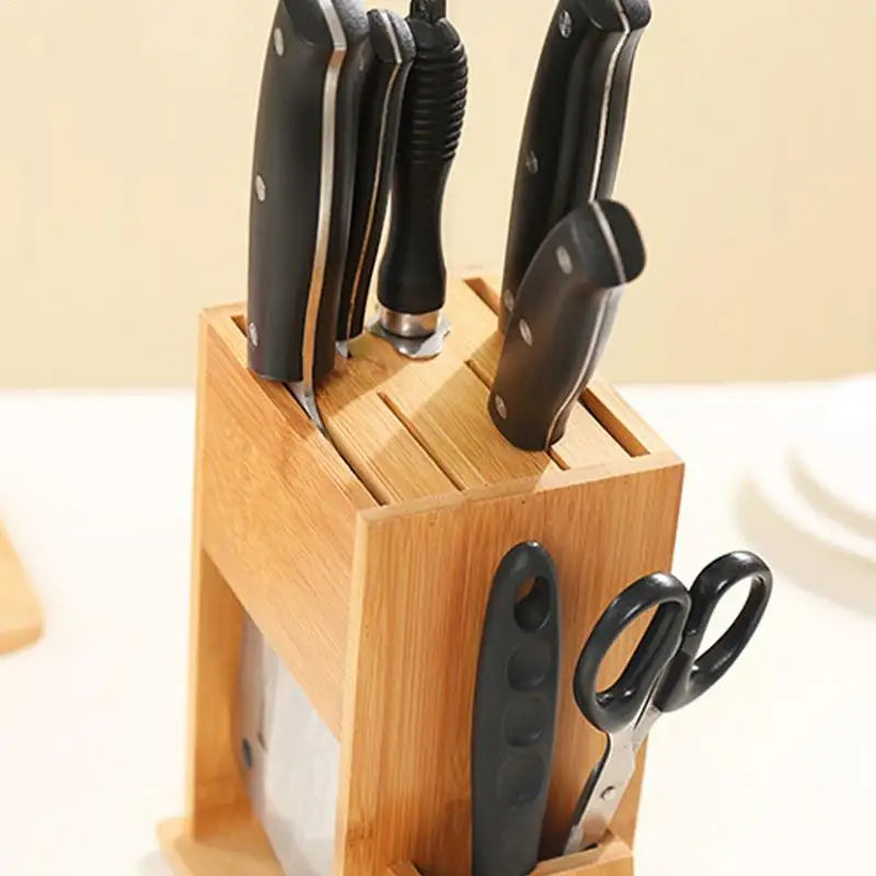 Bamboo Knife Block Stand for Kitchen