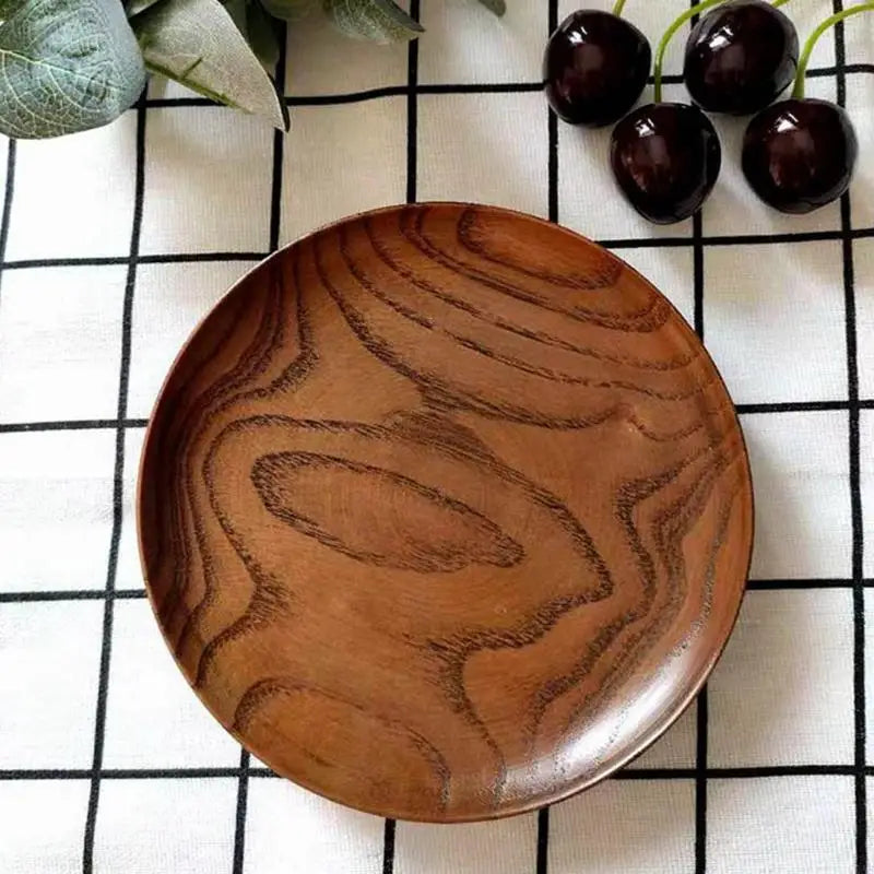 Acacia Wooden Plate – Round Solid Fruit & Snack Dish
