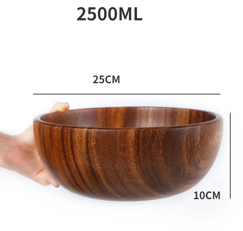 Japanese Acacia Wooden Salad Bowl – Natural Mixing Bowl