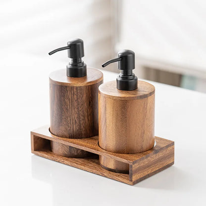 Walnut Soap Dispenser Set