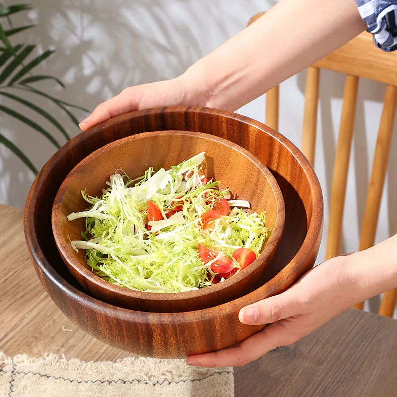 Japanese Acacia Wooden Salad Bowl – Natural Mixing Bowl