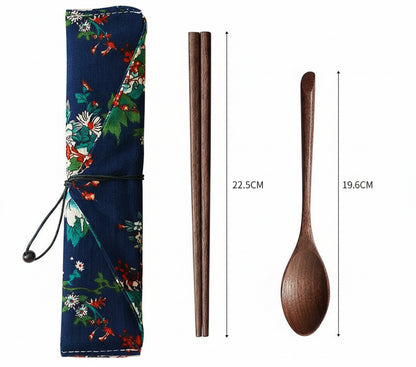 Wooden Cutlery Travel Set – Spoon, Fork & Chopsticks with Box