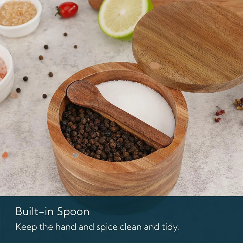 Bamboo Salt Cellar Box with Magnetic Lid