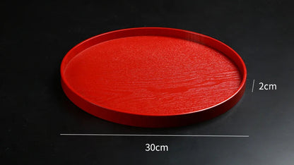 Red Wooden Serving Tray – Elegant Tea & Dessert Plate