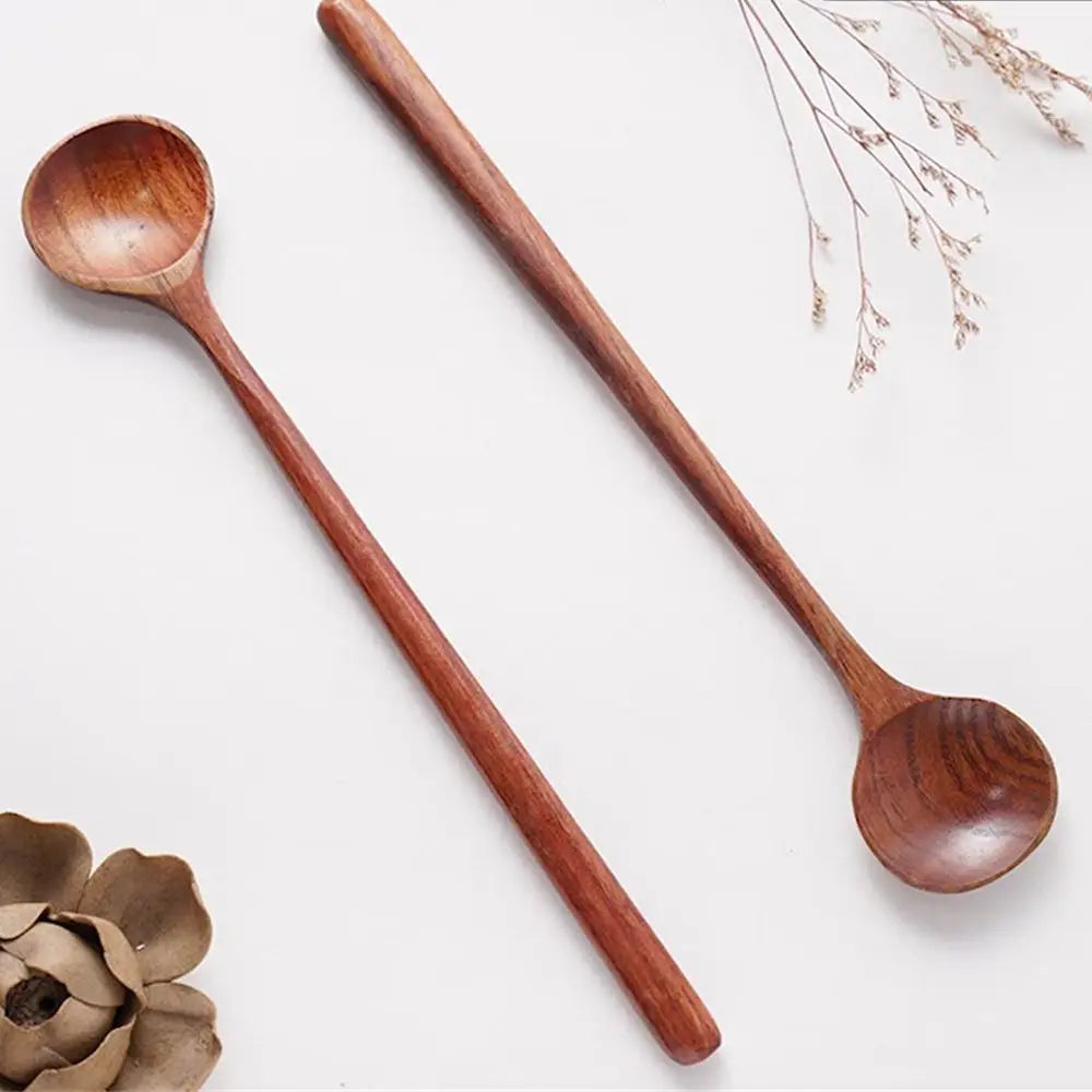 Wooden Soup Spoon Set  – Long Handle (1–2PCS)