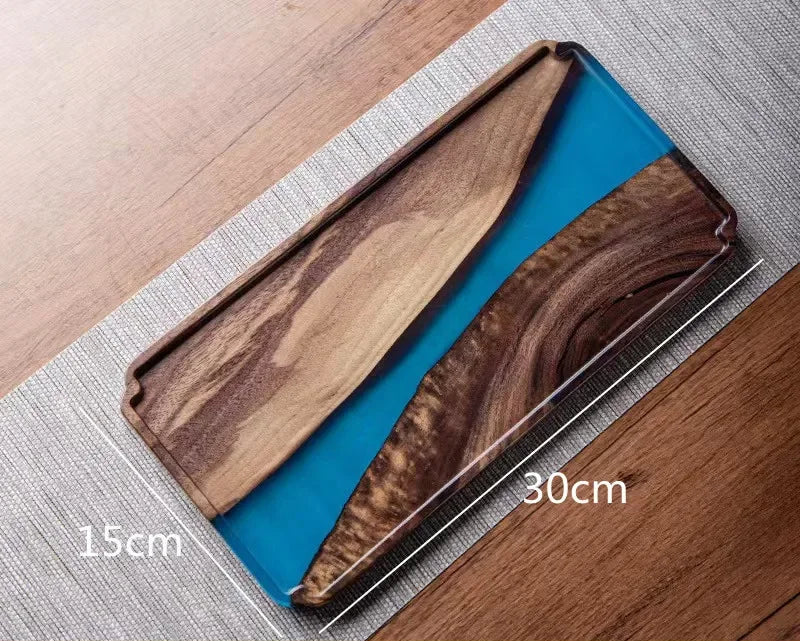 Wood & Resin Serving Tray – Round Walnut Plate
