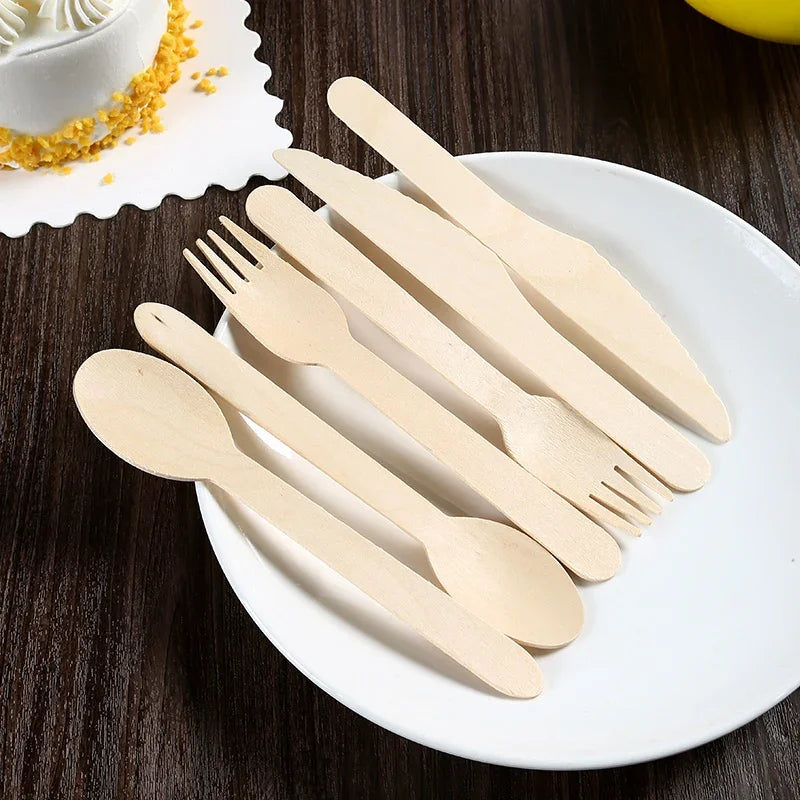 Disposable Wooden Cutlery Set – 100pcs