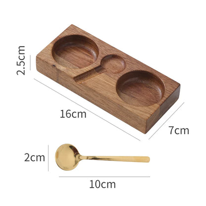 Wooden Condiment Tray with Spoon