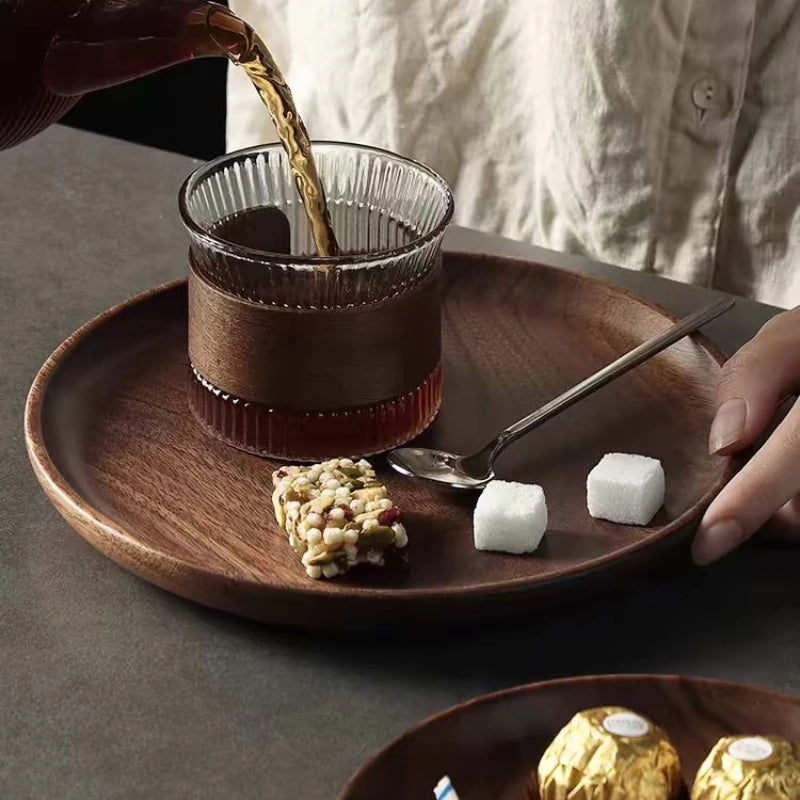 Black Walnut Wooden Tray – Round Snack & Tea Plate