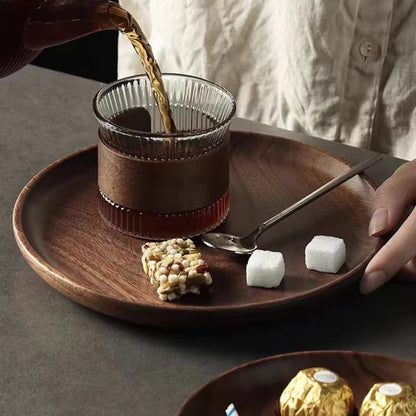 Black Walnut Wooden Tray – Round Snack & Tea Plate