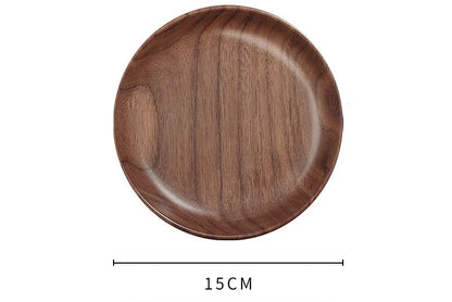 Black Walnut Wooden Tray – Round Snack & Tea Plate