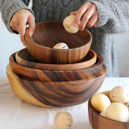 Japanese Acacia Wooden Salad Bowl – Natural Mixing Bowl