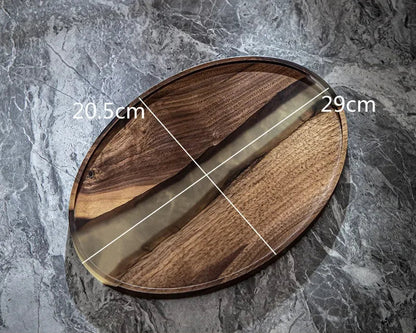Wood & Resin Serving Tray – Round Walnut Plate