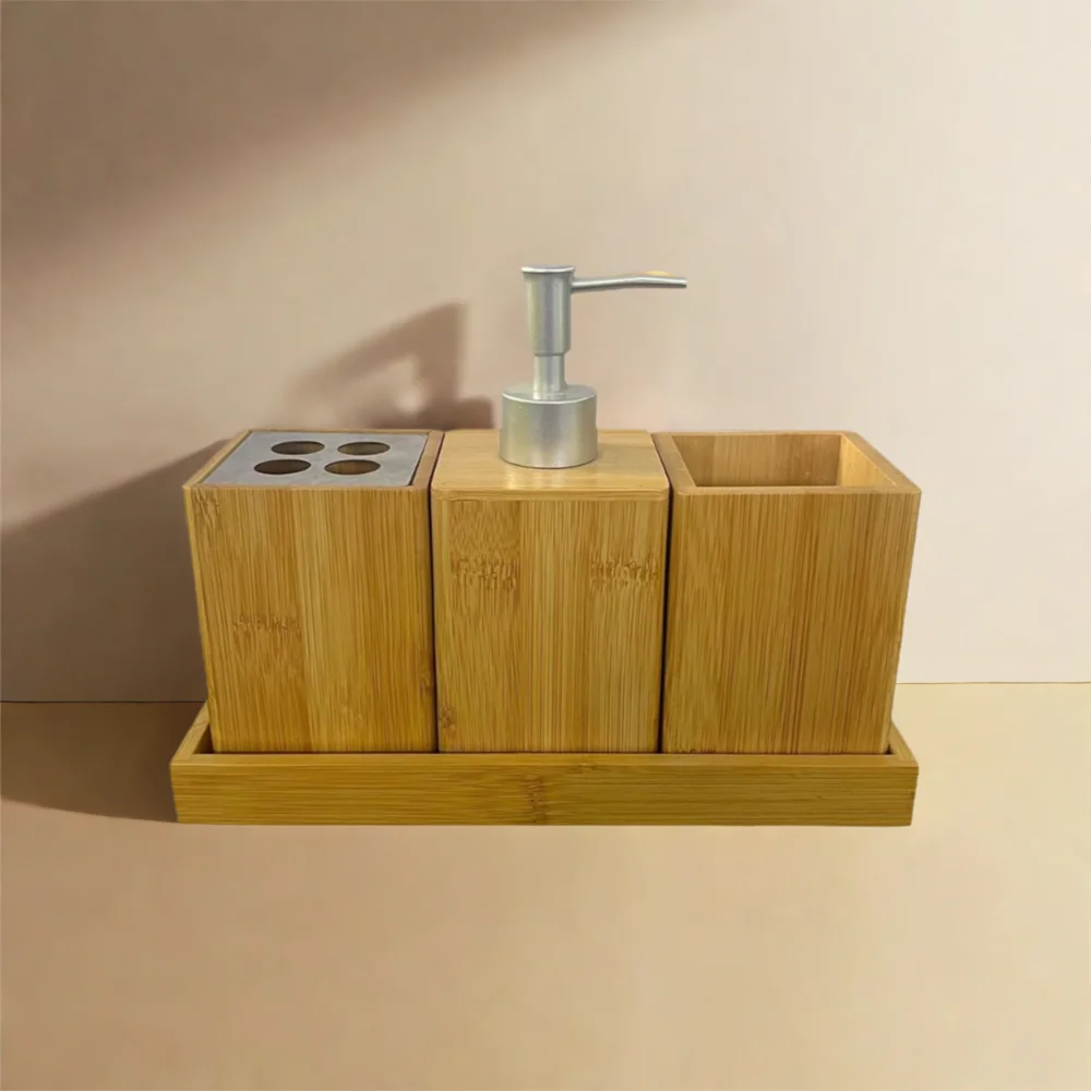 Bamboo Bathroom Organizer Set