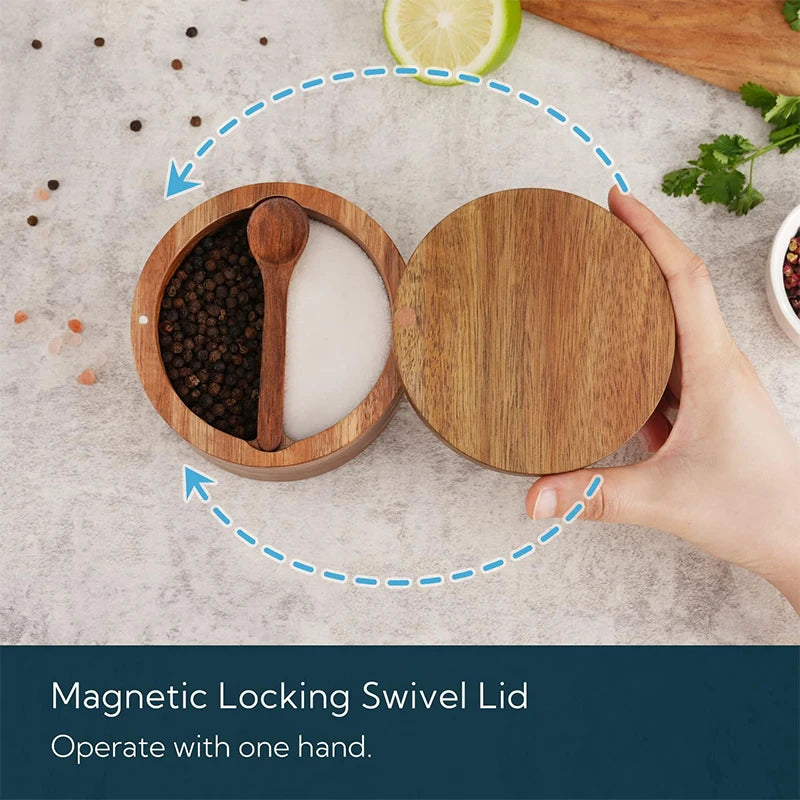 Bamboo Salt Cellar Box with Magnetic Lid