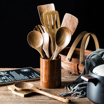 9-Piece Teak Wood Kitchen Utensil Set