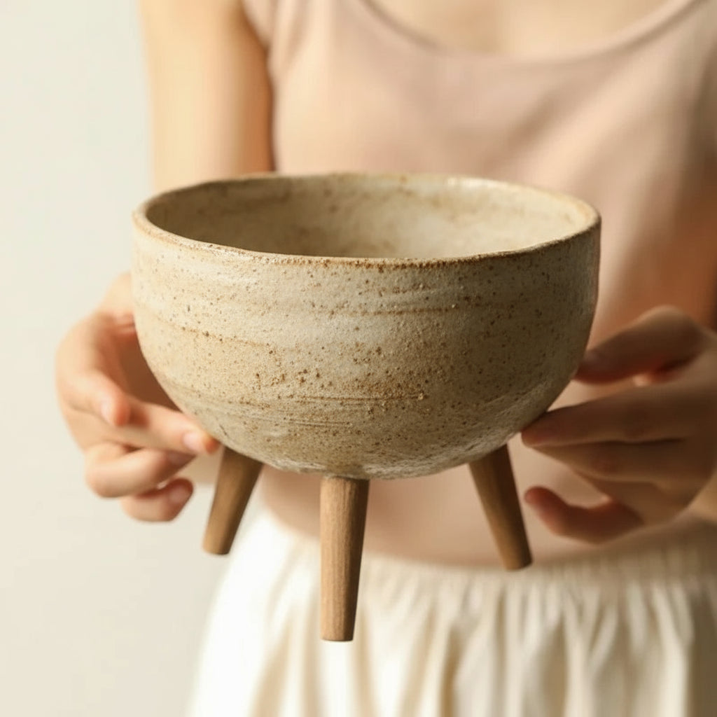 Wooden Fruit Bowl – High Foot Rustic Snack Plate