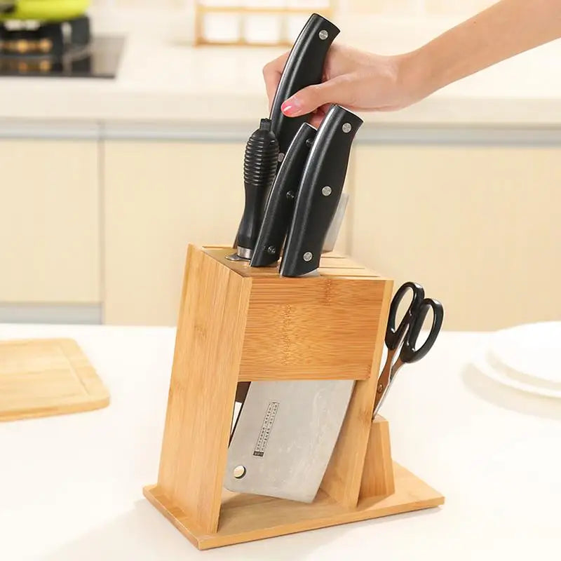 Bamboo Knife Block Stand for Kitchen