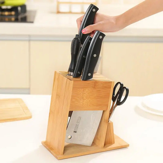 Bamboo Knife Block Stand for Kitchen
