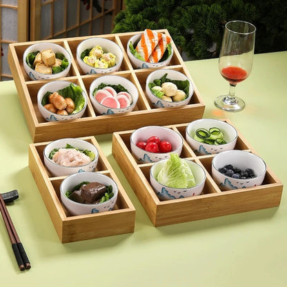 Japanese Wooden Tray – 9-Compartment Bamboo Plate
