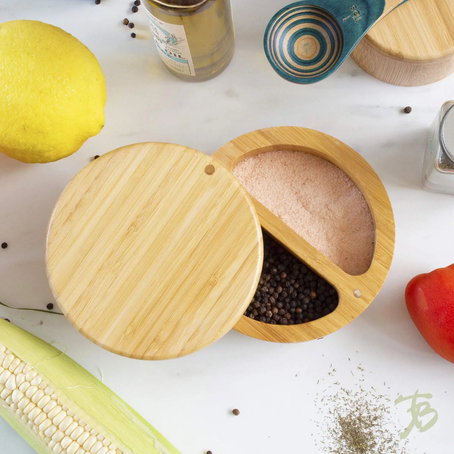 Bamboo Salt Cellar Box with Magnetic Lid