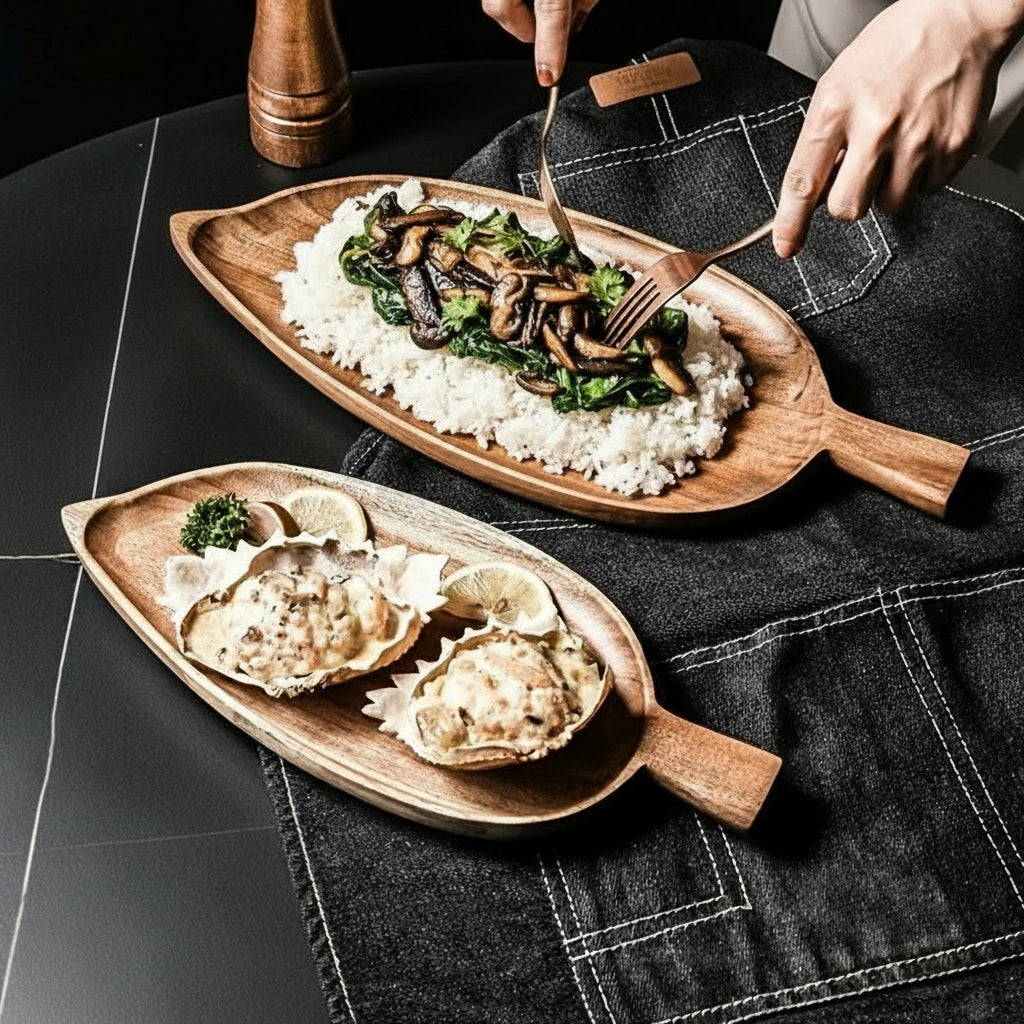 Leaf-Shaped Wooden Serving Tray