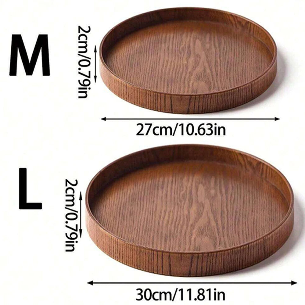Round Wooden Serving Tray – Dark Walnut Finish